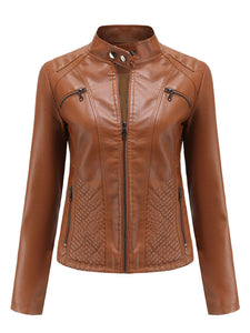 Pink Long Sleeve PU Leather Motorcycle Jacket For Women
