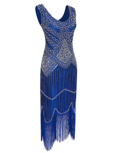 2 Colors 1920s V Neck Sequined Flapper Dress