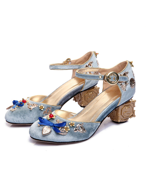 5CM Luxury Velvet Chunky Heels Artist Cube Heel Retro Shoes