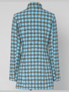 Plaid Stand Collar Houndstooth Tweed 1940S Coat