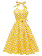 Load image into Gallery viewer, Blue And White Polka Dots Vintage Halter 1950S Dress With Belt