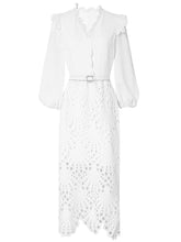 Load image into Gallery viewer, Green V Neck  3/4 Sleeve Lace 1960S Dress