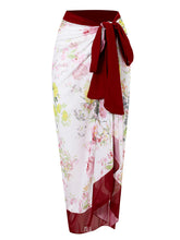 Load image into Gallery viewer, Floral Print Retro Style V Neck One Piece With Bathing Suit Wrap Skirt