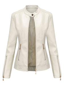 Light Green Long Sleeve PU Leather Motorcycle Jacket For Women