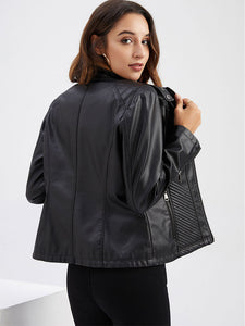 Stand Collar Long Sleeve PU Leather Motorcycle Jacket