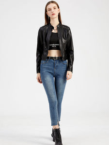 Cool Girl Coat Long Sleeve PU Leather Motorcycle Jacket