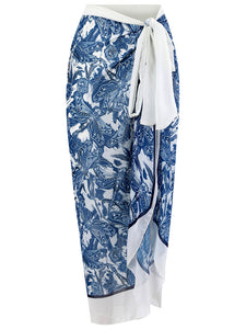 Floral Print Retro Style Strap One Piece With Bathing Suit Wrap Skirt