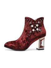 Load image into Gallery viewer, 7CM Luxury Pearls And Diamonds Chunky High Heel Bootie Vintage Shoes