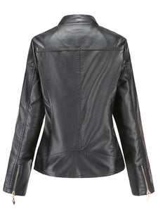 Soft Coat Long Sleeve PU Leather Motorcycle Jacket For Women