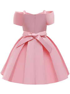 Kids Little Girls' Dress Off Shoulder Bow Birthday Christening Dress