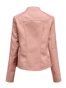 Women‘s Leather Jacket Weave Long Sleeve Winter Coat