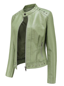 Rivet Long Sleeve PU Leather Motorcycle Jacket