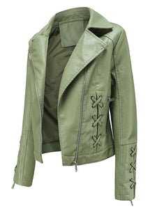 Black Weave Long Sleeve PU Leather Motorcycle Jacket