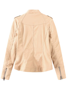 Brown Long Sleeve PU Leather Soft Jacket For Women