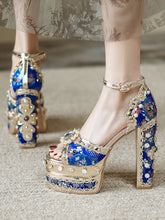 Load image into Gallery viewer, 14CM Platform Luxury Flower Chunky Heels Sandals Retro Shoes