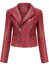 Load image into Gallery viewer, Crop Coat Long Sleeve PU Leather Motorcycle Jacket For Women
