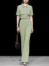 Load image into Gallery viewer, 2PS Workwear Style Cropped Top Flared Trousers 1970S Set