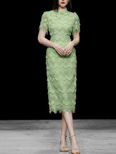 Load image into Gallery viewer, Green Heavy Lace Fabric Embroidered Tassel 1940S Vintage Dress