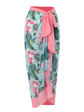 Load image into Gallery viewer, Floral Print Retro Style V Neck One Piece With Bathing Suit Wrap Skirt