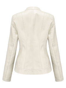 Light Green Long Sleeve PU Leather Motorcycle Jacket For Women