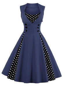 Polka Dot Square Neck Slim Fit Vintage Dress