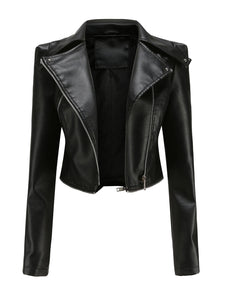 Cool Girl Coat Long Sleeve PU Leather Motorcycle Jacket With Detachable Hem