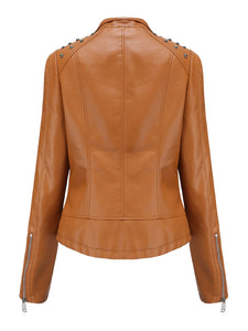 Rivet Long Sleeve PU Leather Motorcycle Jacket
