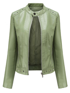 Rivet Long Sleeve PU Leather Motorcycle Jacket