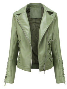 Black Weave Long Sleeve PU Leather Motorcycle Jacket