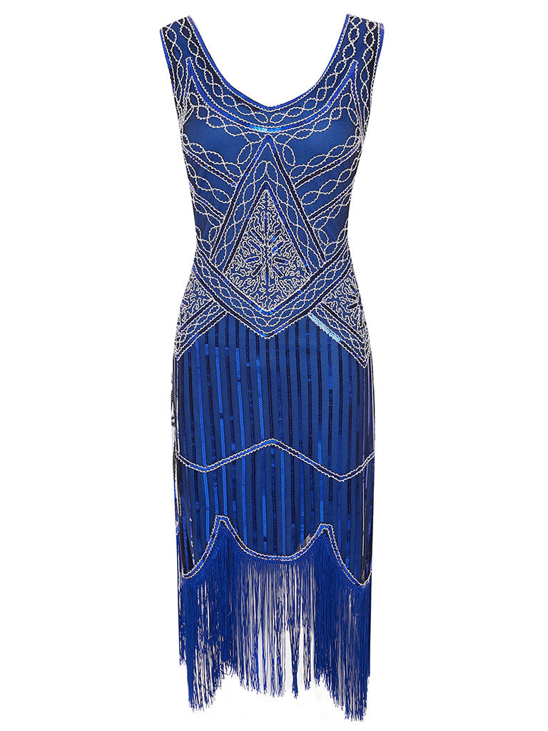 2 Colors 1920s V Neck Sequined Flapper Dress