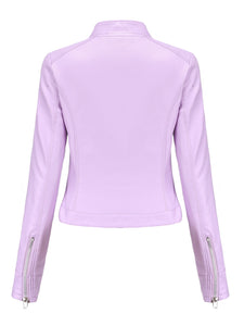 Crop Coat Long Sleeve PU Leather Motorcycle Jacket