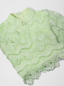 Green Heavy Lace Fabric Embroidered Tassel 1940S Vintage Dress