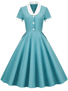 Plaid Tuxedo Collar 1950S Vintage Dress With Pockets