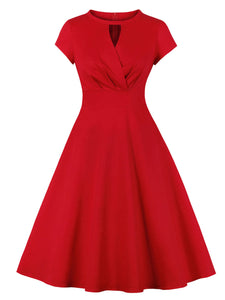 Crewneck Cut Out Solid Color 1950S Vintage Dress