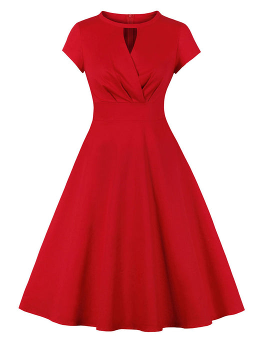 Crewneck Cut Out Solid Color 1950S Vintage Dress