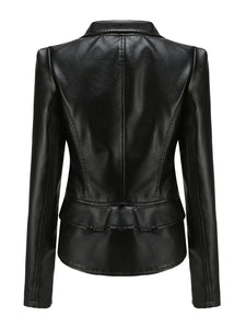 Cool Girl Coat Long Sleeve PU Leather Motorcycle Jacket With Detachable Hem