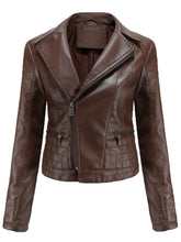 Load image into Gallery viewer, Crop Coat Long Sleeve PU Leather Motorcycle Jacket For Women