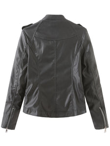 Brown Long Sleeve PU Leather Soft Jacket For Women