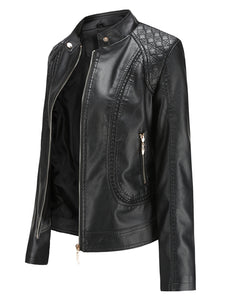Soft Coat Long Sleeve PU Leather Motorcycle Jacket For Women