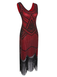 Black Gold 1920s V Neck Sequined Flapper Dress