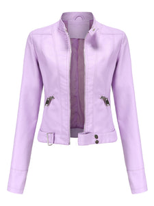 Crop Coat Long Sleeve PU Leather Motorcycle Jacket