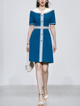 Load image into Gallery viewer, Navy Style Big Collar Salior 1950S Vintage Dress