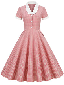 Plaid Tuxedo Collar 1950S Vintage Dress With Pockets