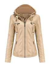 Load image into Gallery viewer, Winter‘s Coat Long Sleeve PU Leather With faux fur lined Warm Hooded Jacket For Women