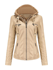 Winter‘s Coat Long Sleeve PU Leather With faux fur lined Warm Hooded Jacket For Women
