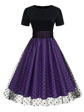 Load image into Gallery viewer, Black Crew Neck Polka Dots Embroidered Short Sleeve 50S Swing Dress