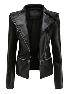 Cool Girl Coat Long Sleeve PU Leather Motorcycle Jacket With Detachable Hem