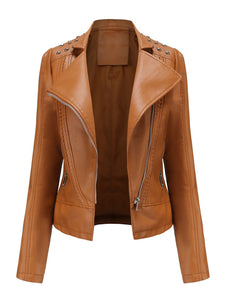 Rivet Long Sleeve PU Leather Motorcycle Jacket