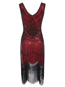 Black Gold 1920s V Neck Sequined Flapper Dress