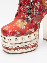 Load image into Gallery viewer, 15CM Luxury Embroidered Chunky High Heel Platform Bootie Vintage Shoes